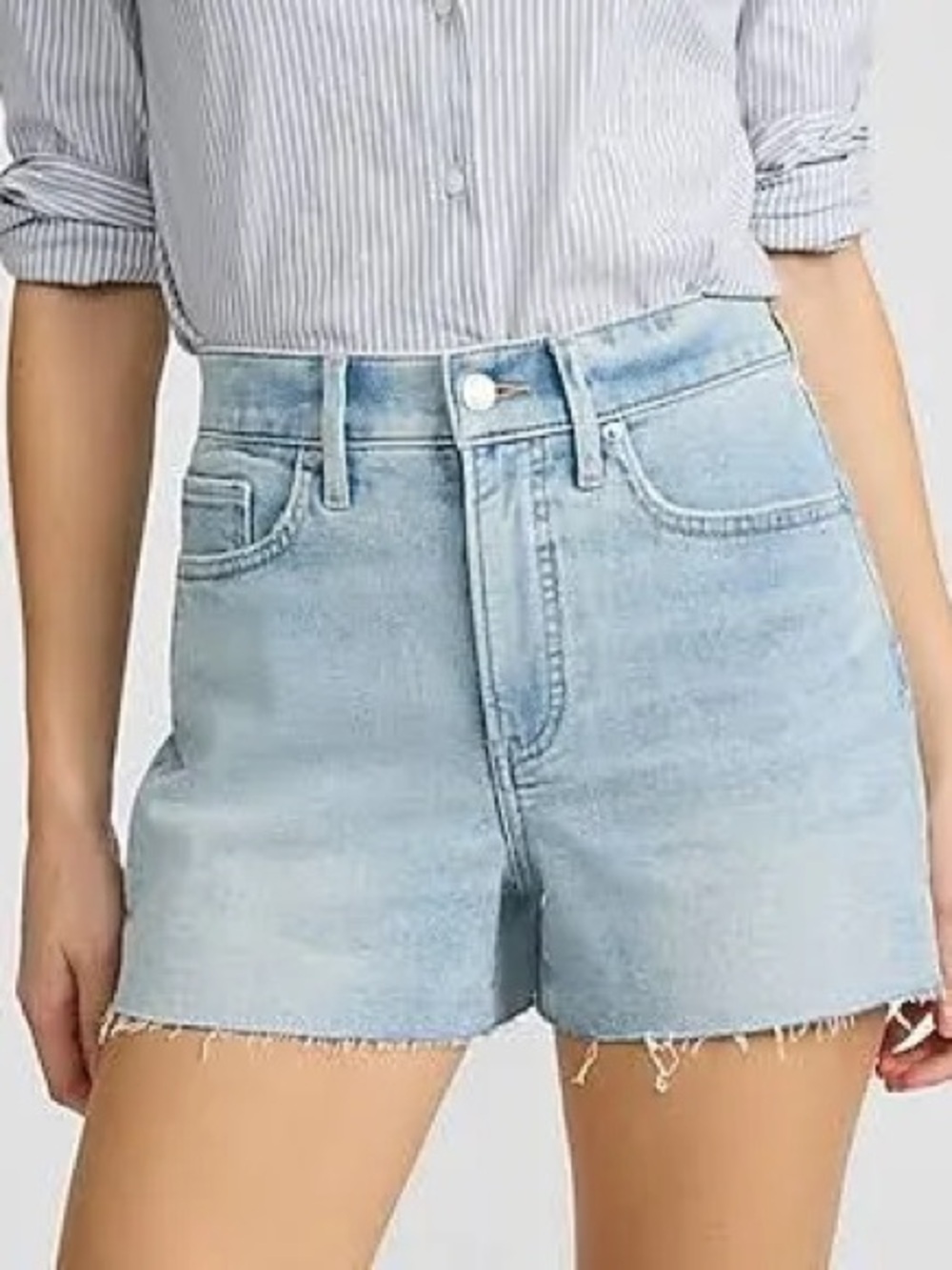 Express High Waisted Curvy Mom Jean Shorts  Light Wash Raw Hem 3” Inseam Size 6